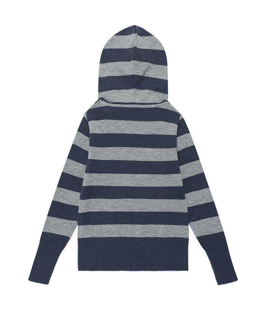 CAVISH W U Neck Striped Star Knit Hoodie Navy(Cv2Fffk601A)