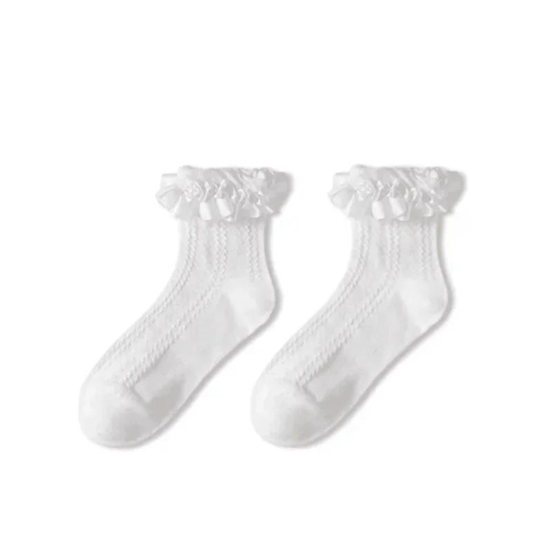 Mid-tube Solid Bow Ruffle Socks Kawaii Lolita Short Socks Cotton Socks Japanese Stockings Women's Stockings