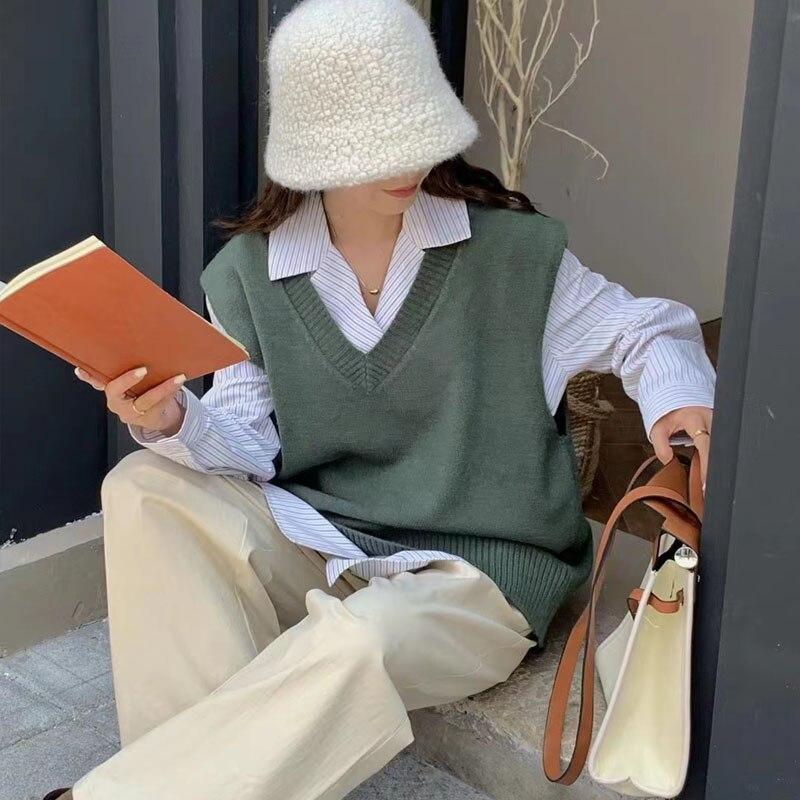 Andy New Loose Fashion Lazy Style Pullover V Neck Waistcoat Sleeveless Knit Vest Sweater Women