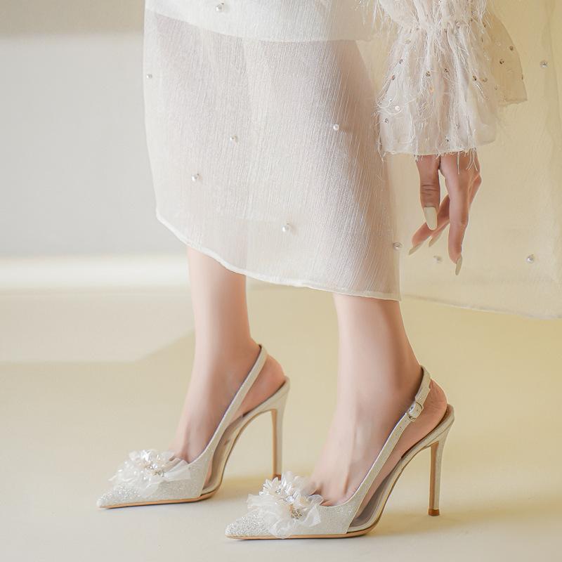 All Match Elegant 6cm 8cm 10cm Spitzschuh Slingback Stilettos Sandalen 2025 Sommer Damen Hochzeitsschuhe Hohe Absätze Model Party