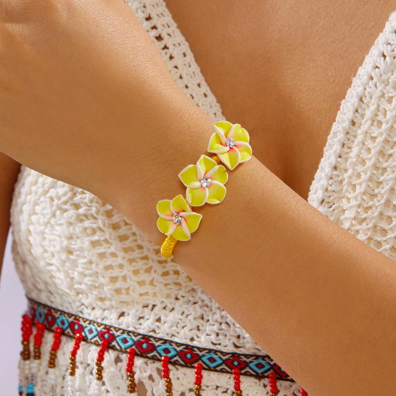 Bracciale Floreale Hawaiano Boho per Donna Corda Intrecciata con Perline Braccialetto Vacanza Estiva in Spiaggia Feste Gioielli Migliori Regali per Amici