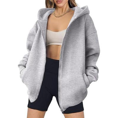 Cappotto da donna autunno inverno con cappuccio chiusura lampo tinta unita tasche spesse cardigan largo