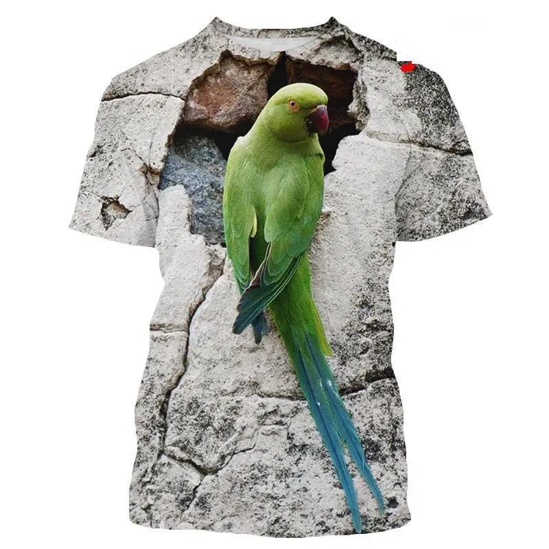 Men Bird Animal Print T Shirt Summer Tee Lovers Clothing O Neck Short Sleeve Loose Tops Breathable Couples Shirts