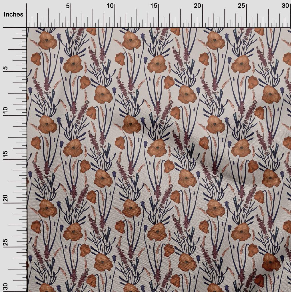 oneOone Cotton Flex Brown Fabric Floral Retro Dress Material Fabric Print Fabric By The Yard 40 Inch