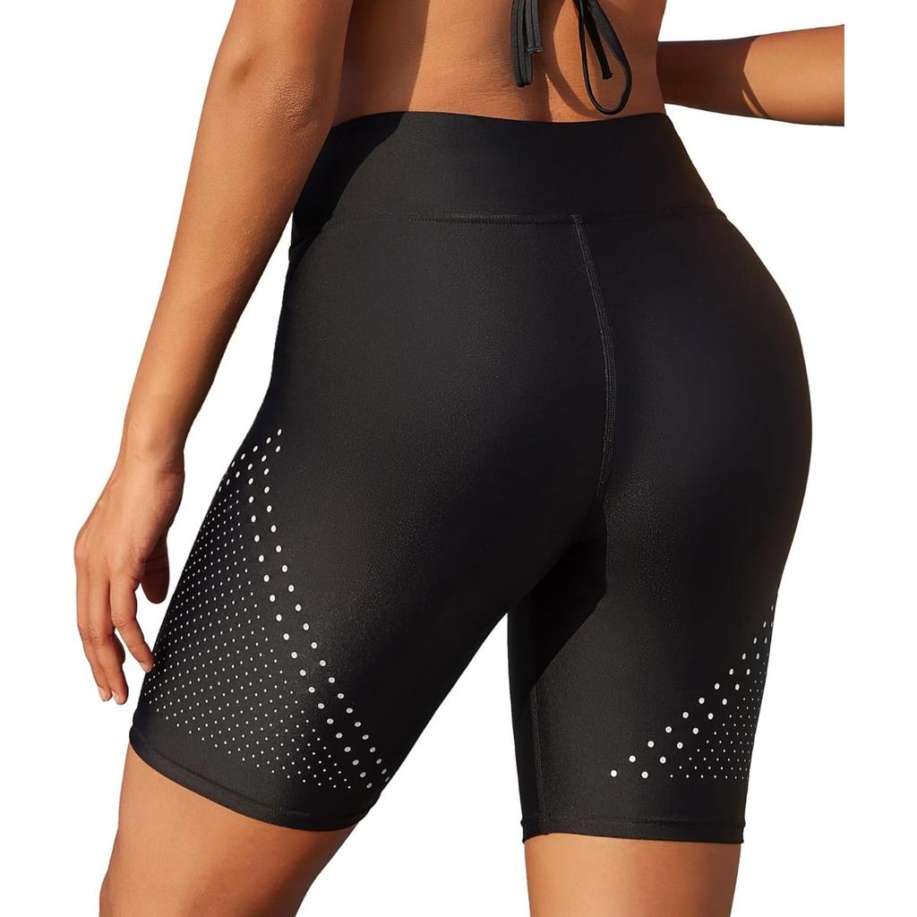 CHARMLEAKS Women's High Waisted Swim Shorts Dot Print Quick Dry UPF50+ Board Shorts with Liner