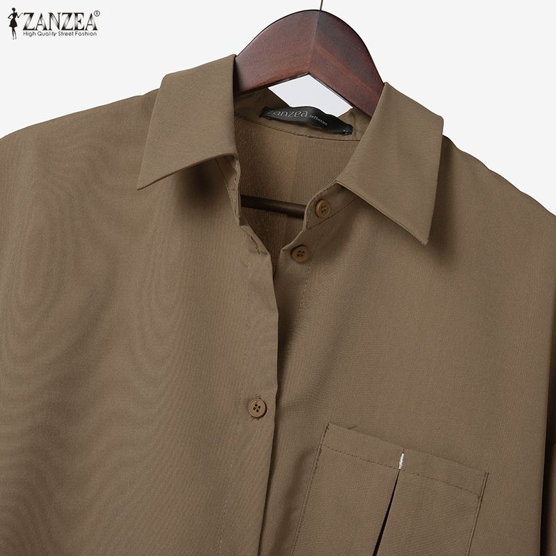 ZANZEA Dame Casual Nedslått Krage Løs 3/4 Ermet Bluse