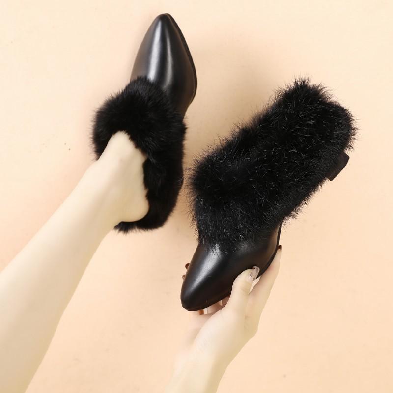 Осень и зима новая толстая подошва пушистые полутапочки сумка голова высокие каблуки тапочки средний каблук мюли 35