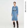 ELLASSAY Women's Lyocell Denim Waist-Cinching Long Sleeve Dress