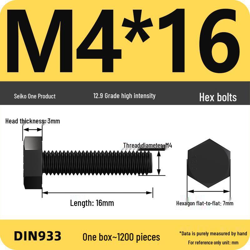 High Strength Class 12.9 Hex Bolt Set: M4-M16 Sizes