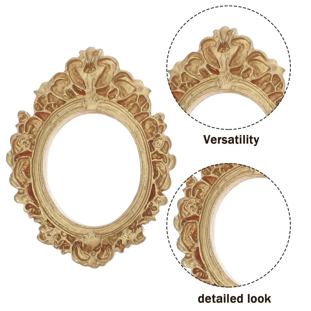 FRCOLOR Mini Photo Frame Set, Resin with Gold Finish, Miniature Dollhouse Accessory, Vintage Wall Hanging and Tabletop Display, Small Picture Frame,