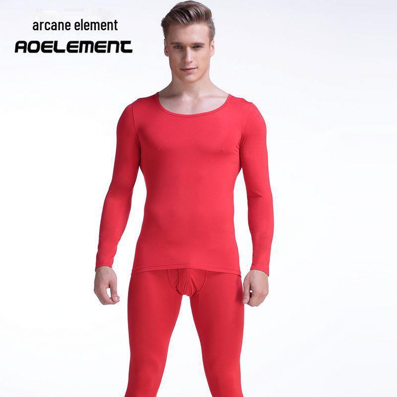 

Чоловічий бавовняний термокомплект - Тонкий, з низьким коміром, базовий шар (верх і низ) для осені XL червоний