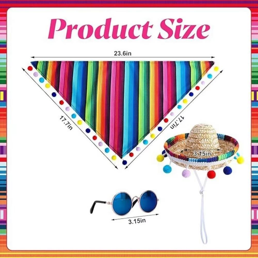 Mexican Style Pet Hat Scarf Adjustable Pet Triangle Scarf Cat Accessories Pet Neckerchief Cat