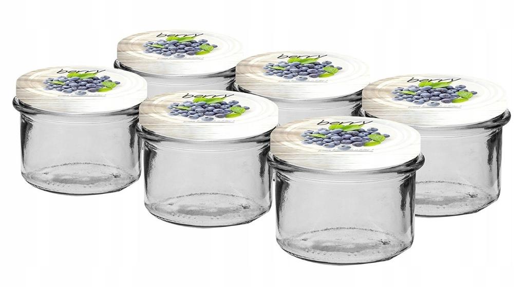 Jam jar with colored lid, 6 pcs, 235 ml