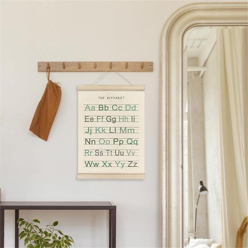 2Pieces Toddler Learning Alphabets and Number Posters with Wood Hanger Frame for Classroom and Playroom Nursery Decors