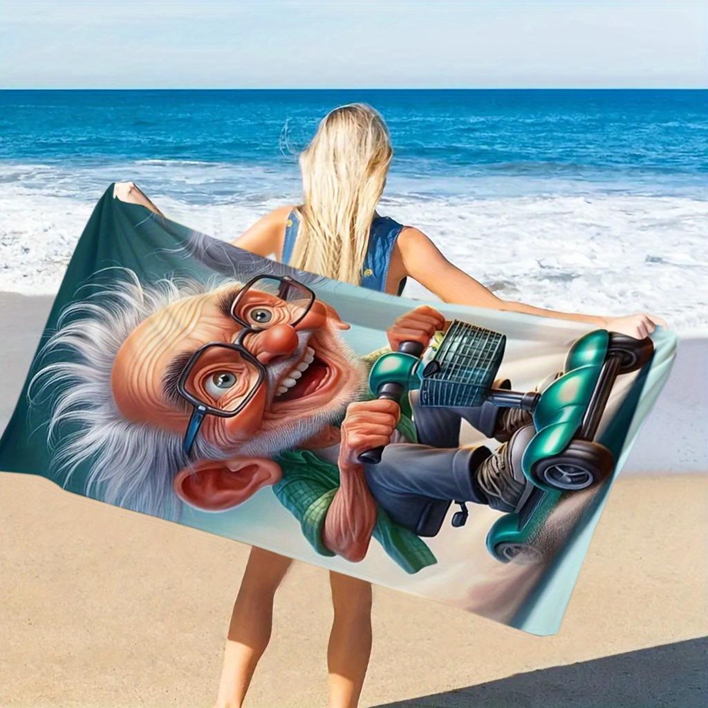 Cute Grandpa Riding Bicycle Microfiber Beach Towel Sports Style All Seasons Quick Dry Absorbent for Swim Camping Travel