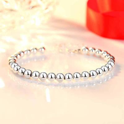 Bracelet Bouddhiste de Prière Plaqué Argent - Perles Rondes Lisses