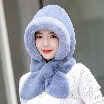 Women's Fleece Lined Thickened Hat Scarf Integrated for Autumn Winter Cold Protection Ear Protection Cycling Hat Plush Warm Neck Warmer