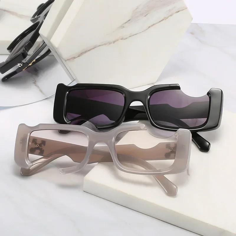 Fashion Small Square Gap Frame Blue Pink Sunglasses For Women Vintage Brand Gradient Sun Glasses Men Hip Hop Shades