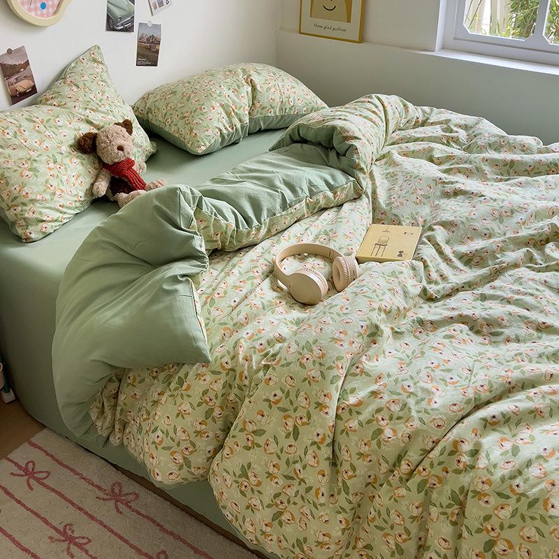 

Маленький свежий комплект из 4 предметов из стиранного хлопка, класс А, материнский и младенческий, матрас для голого сна, комплект из 3 предметов из чистого хлопка, простыни для общежития Single quilt 150 * 200