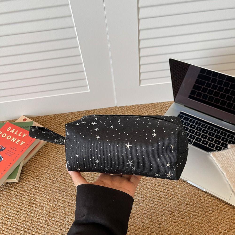 New Large Capacity Pen Bag Zipper Multi-function Cosmetic Bag Handbag Polka Dot Star Print Pencil Case School Supplies