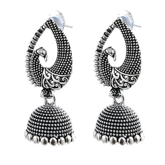 Fashion Latest Traditional Oxidized Silver and Antique Golden Base Metal Dangle and Drop (COMBOs of 4) Jhumki Earrings for Women & Girls