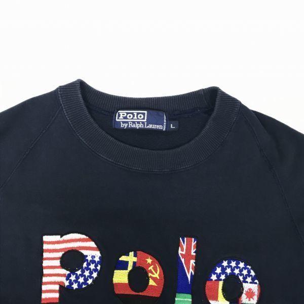 Rare Pattern Ralph Lauren Flag Big Logo Embroidered Sweatshirt / Men's L / Navy / Round Neck(USED)