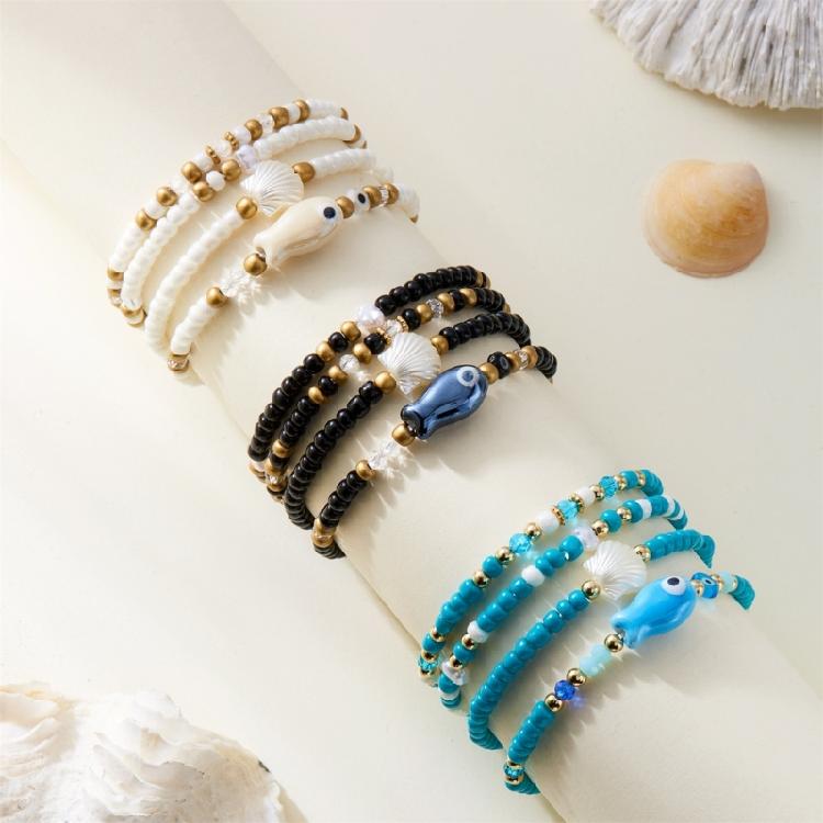 Handgefertigte Muscheln Keramikfisch Armbänder Dehnbare Handgelenkschmuck Stapelbare Sommer Strand Accessoires Für Frauen