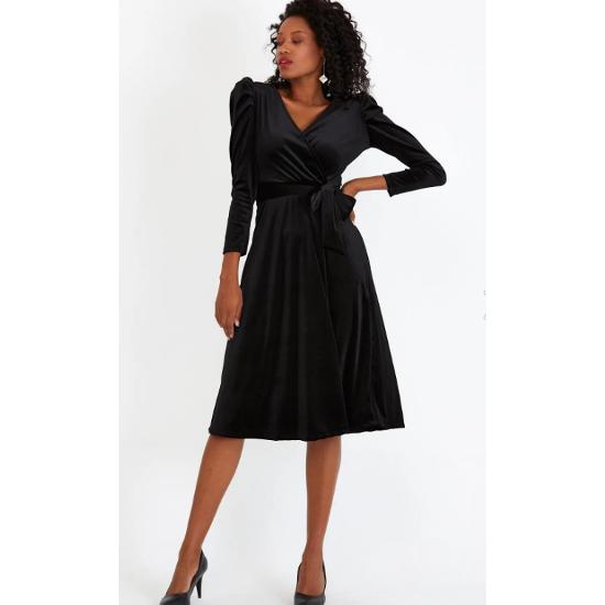 Kruvaze, Midi Kadife Elbise