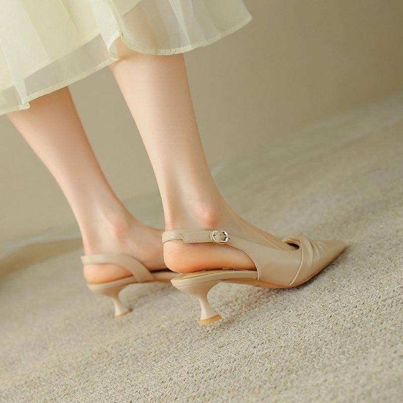 

2024 New Summer Women s Shoes High Quality Pointed Toe Solid Color Mid-heel One-line Buckle Fashion Toe-toe Women s Sandals 34 покинуть белый