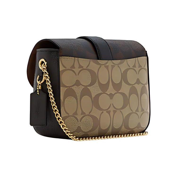 Coach Women's Signature Canvas Star Buckle Saddle Bag, Brown Black Gemstone Chain Crossbody Handbag for Party Daily Commute C7013-IMNOX