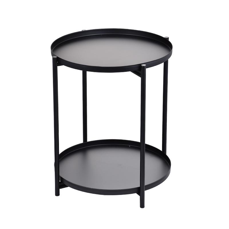 Nordic Creative Wrought Iron Coffee Table - Modern Minimalist Small Round Side Table with Double Layer Tray for Living Room or Balcony
