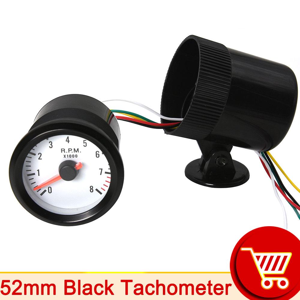 AD 52mm Tachometer Tacometro 12V Car LED Tacho Gauge Tachometer 0-8000 RPM Meter White Black for 1-8 Cylinder Gasoline Engine