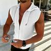 Men Hooded Zip-up T-Shirt Jacquard Sleeveless Hoodie Tee Stylish Textured Summer Tank Top for Gym Street Party Holiday