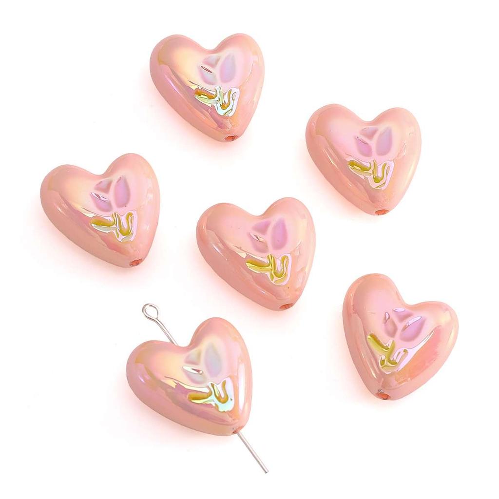 2pcs [20x19mm] Tulip Love Heart Beads Cream Peach Heart Acrylic Beads Mobile Phone Chain Backpack Ornaments DIY Accessories