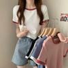 Kontrast Rundhals Kurzarm T-Shirt T-Shirts Lässige Pullover Damen Sommer Oberteile Mode