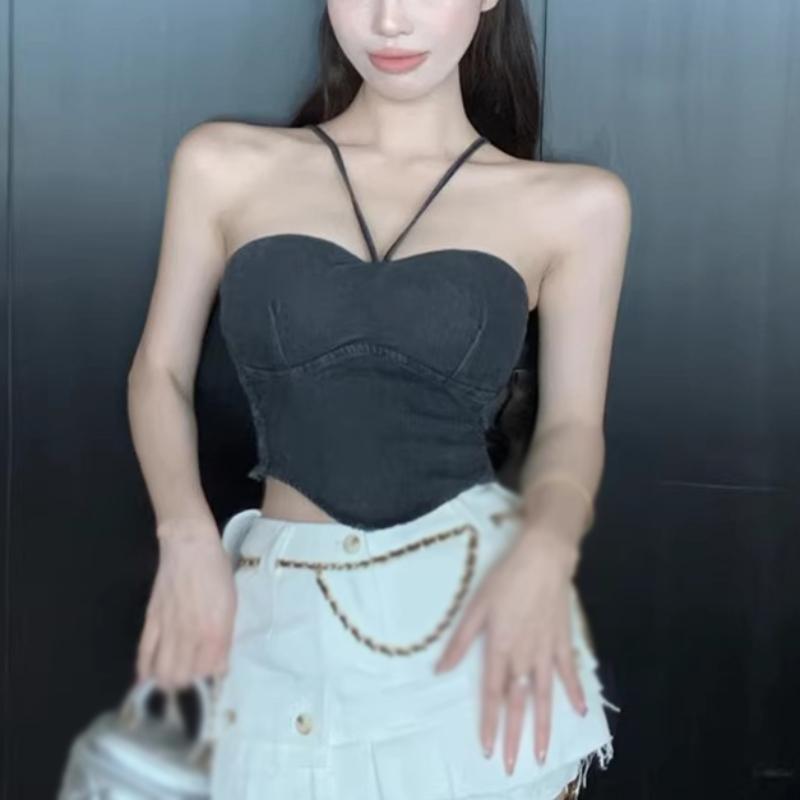 Summer Women's Camisole Slim Sexy Solid Colour Padded Summer Cowboy Tank Top