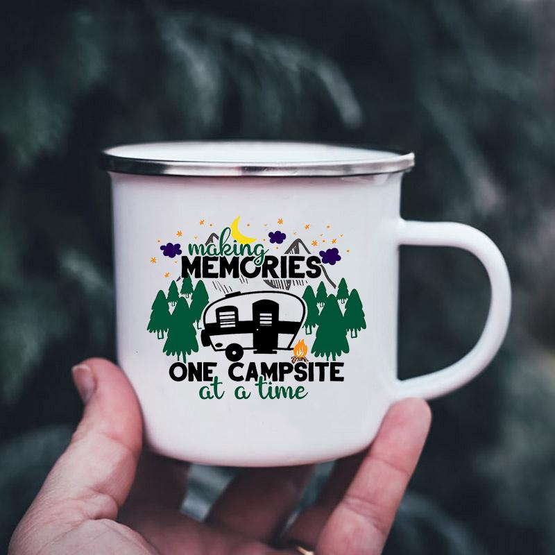 Bergmotiv Emaille-Tassen Campingbecher mit Henkel Trinkgeschirr Urlaub Wandern Lagerfeuerbecher Outdoor Wohnmobil Kaffeetasse Camper Geschenke
