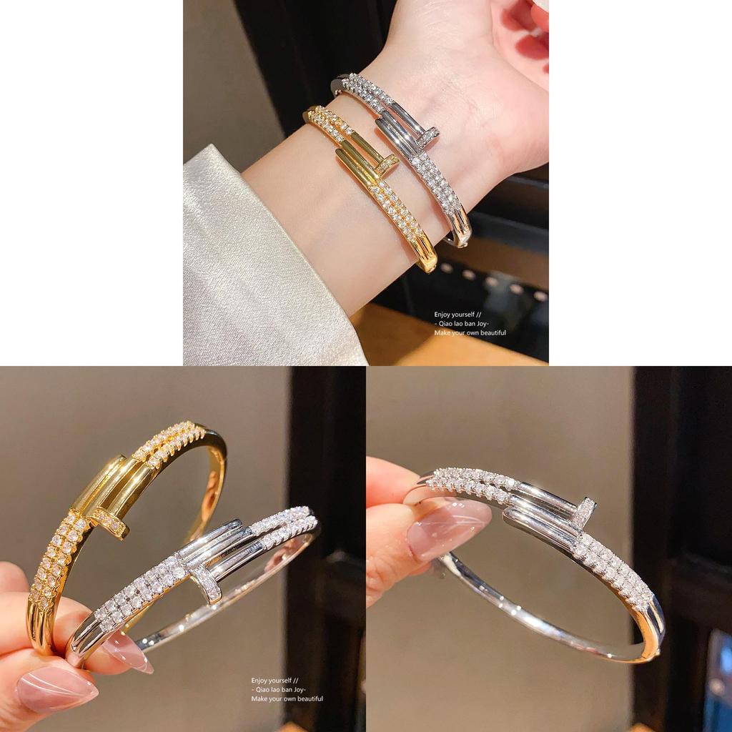 Retro Minimalist Zirconia Strap Bracelet In Copper For Women Elegant Daily Wear