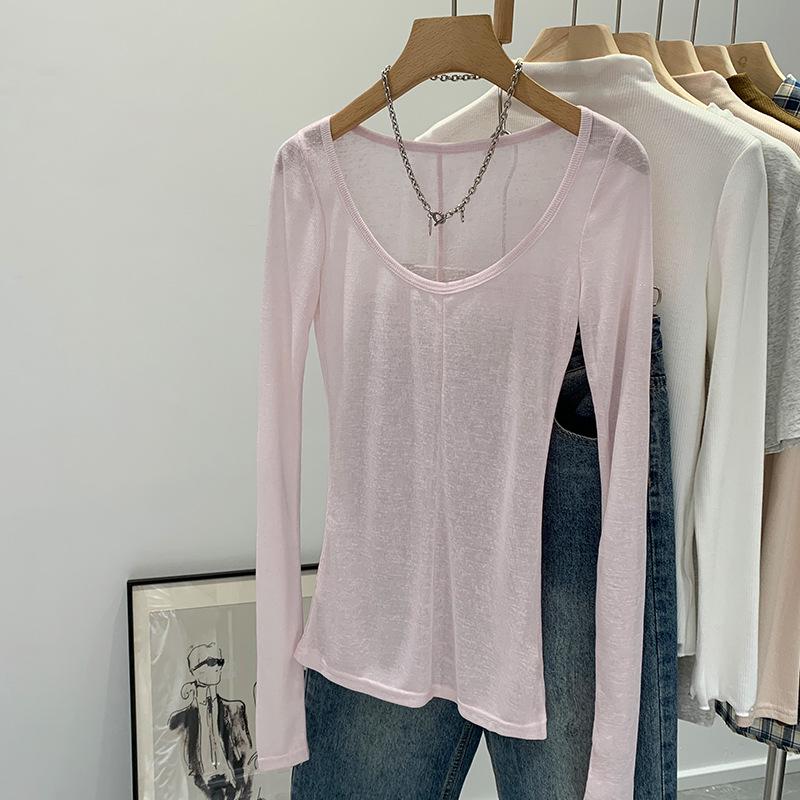 

Корейская тонкая модная прозрачная блузка с длинными рукавами для женщин - весна/лето Extra Large