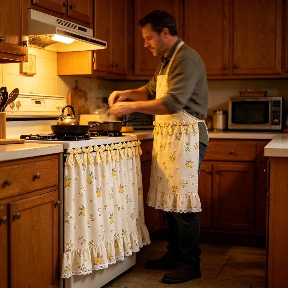Cotton Blend Stove Cover Skirt Charming Farmhouse Stove Skirt Rustic Oven Curtain  Home