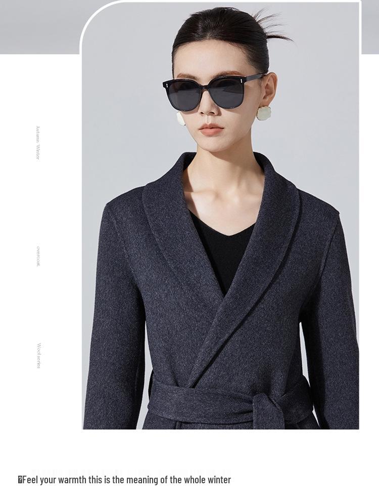 Women's Mid-Length Double-Sided Cashmere Coat - Slim Fit Korean Style Belted Trench, 100% Pure Wool for Autumn and Winter