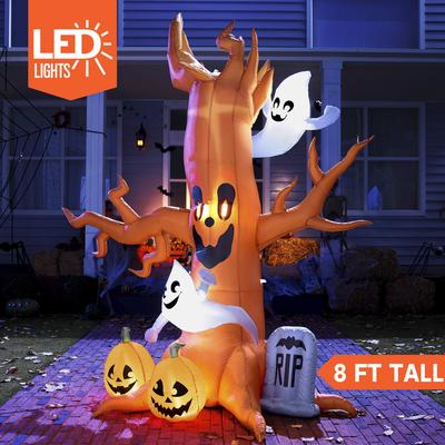 Joyfy Halloween Inflatable 8 FT Scary Tree Halloween Tree with Ghost and Build-in LEDs Blow Up Yard Halloween Inflatables