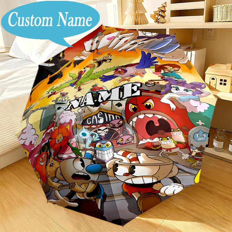 Custom Name Cup-head Umbrella Folding Umbrella, Automatic Umbrella 8-Frame for Travel, Casual Lightweight Birthday Christmas gift