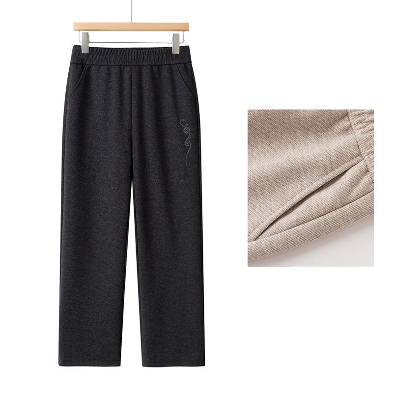 

Женские шерстяные брюки на флисовой подкладке: Вышитый, Свободный, Теплый - Идеально для Осени/Зимы. XL (80-95 jin) чёрный