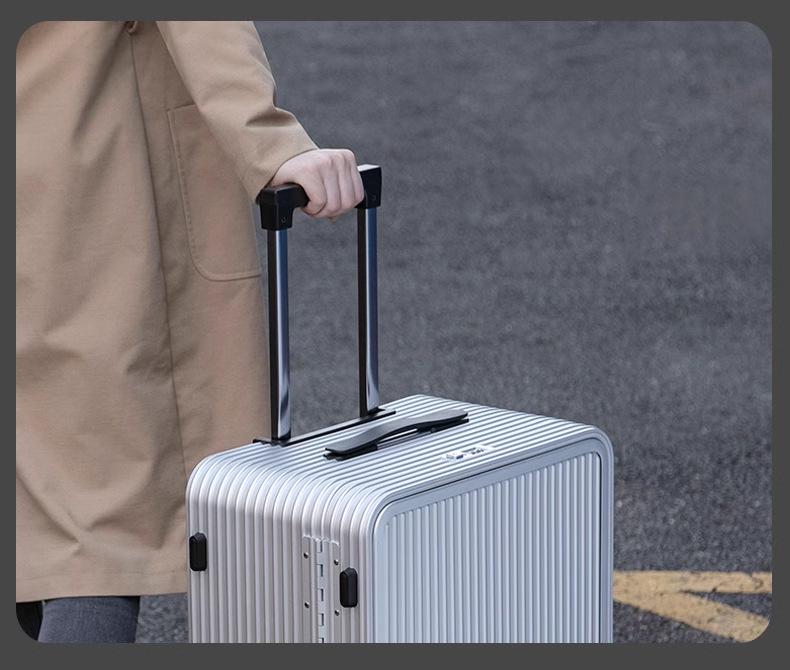 20" Aluminum-Magnesium Alloy Carry-On Suitcase with Front & Side Opening, Metal Pull Rod, and 24" Combination Lock.