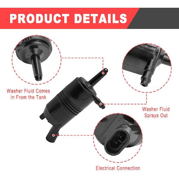 

Front Windshield Washer Pump with Grommet, Compatible With Chevy, Blazer 87-05, C2500/3500 88-00, SiIverado 1500 99-07, Slerra 3500 2001-2006, CTS