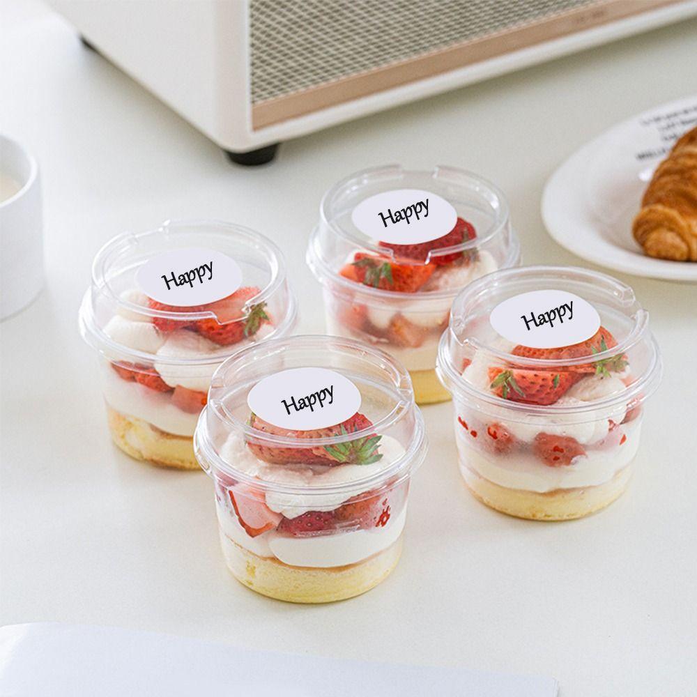50PCS With Lid Disposable Pudding Cups Transparent Bowl Dessert Cups Salad Cups  Fruit Beverage