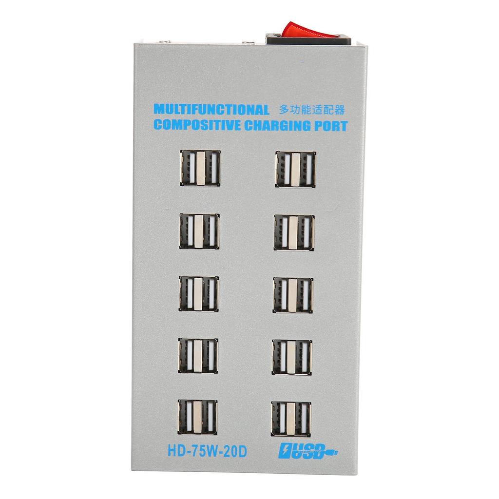 USB Charging Station 75W 20 Ports USB Charger Circuit Protection USB Charging Hub 100‑240V for