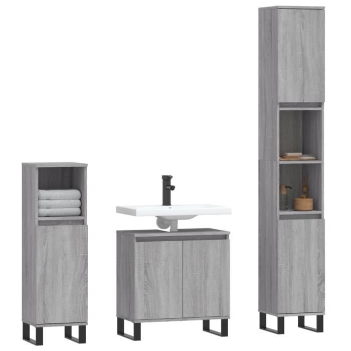 VidaXL Ensemble d'armoires de salle de bain 3 pcs sonoma gris 3187803