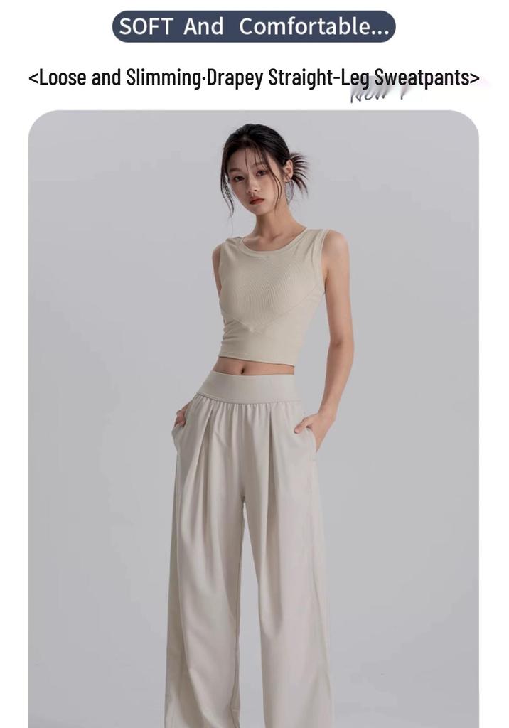 High-Waisted Drape Wide-Leg Yoga Pants - Breathable, Slimming, Casual Sport & Fitness Wear